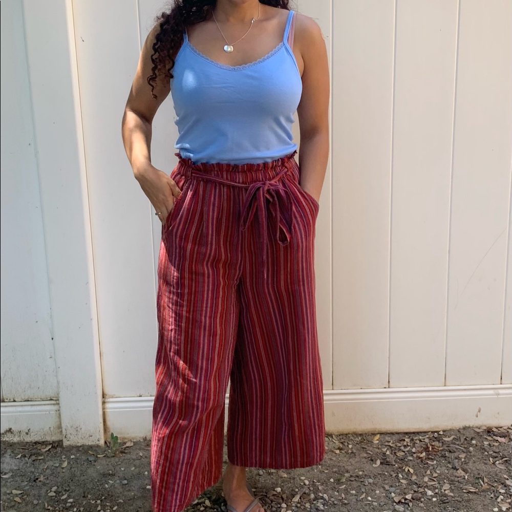 High Waisted Striped Paperbag Culotte